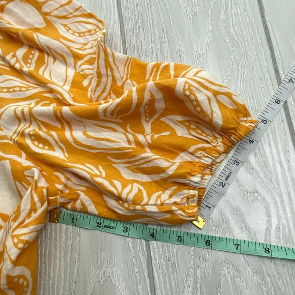 Panama Jack Women's Linen Blend Yellow & Cream Floral Blouse Top Size Medium - Picture 3 of 11